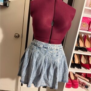 Denim Pleated Skirt